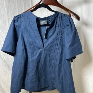 Anthropologie Maeve Poplin Pintuck Blouse Navy Blue Size 2X